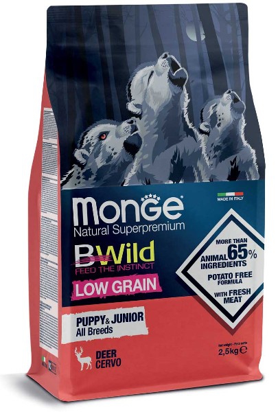 Foto Monge BWild - Low Grain All Breeds Puppy con Cervo da 12 Kg