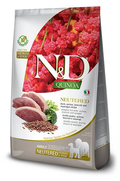 Foto Farmina N&D - Grain Free Quinoa Neutered Adult Medium/Maxi all'Anatra, Broccoli e Asparagi da 12 Kg