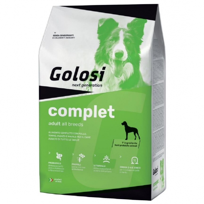 Foto Golosi - Dog Adult All Breeds Complet con Pollo, Tonno, Manzo e Maiale da 12 Kg