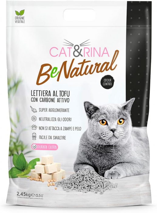 Foto Cat&Rina - BeNatural Lettiera per Gatti al Tofu ai Carboni Attivi da 5,5LT